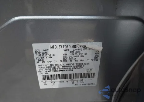 2021 Ford Edge Se из США, поврежденный, VIN 2FMPK3G92MBA25898